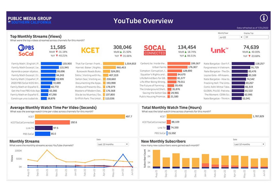 Public Media Group YouTube overview dashboard view