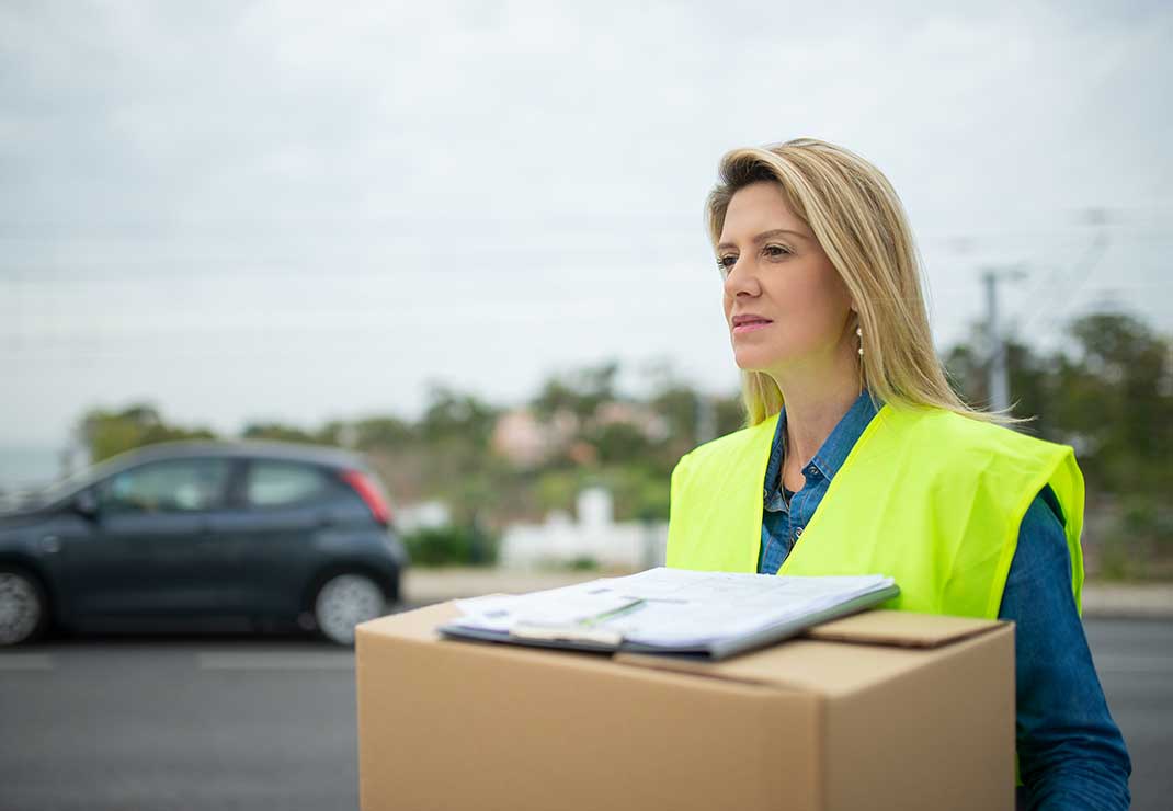 Woman is delivering a package.