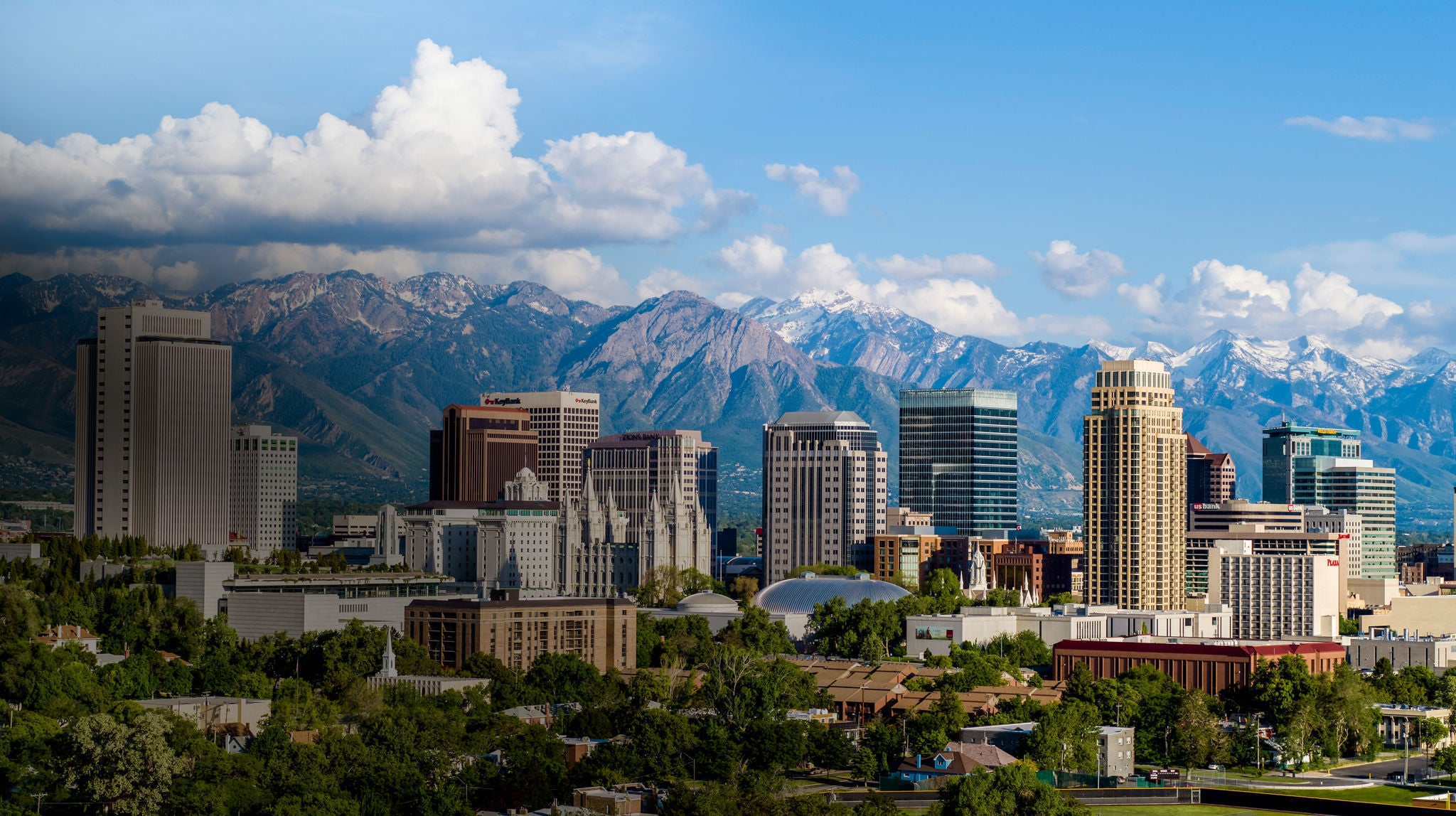 Salt Lake City skyline on a beautiful spring day