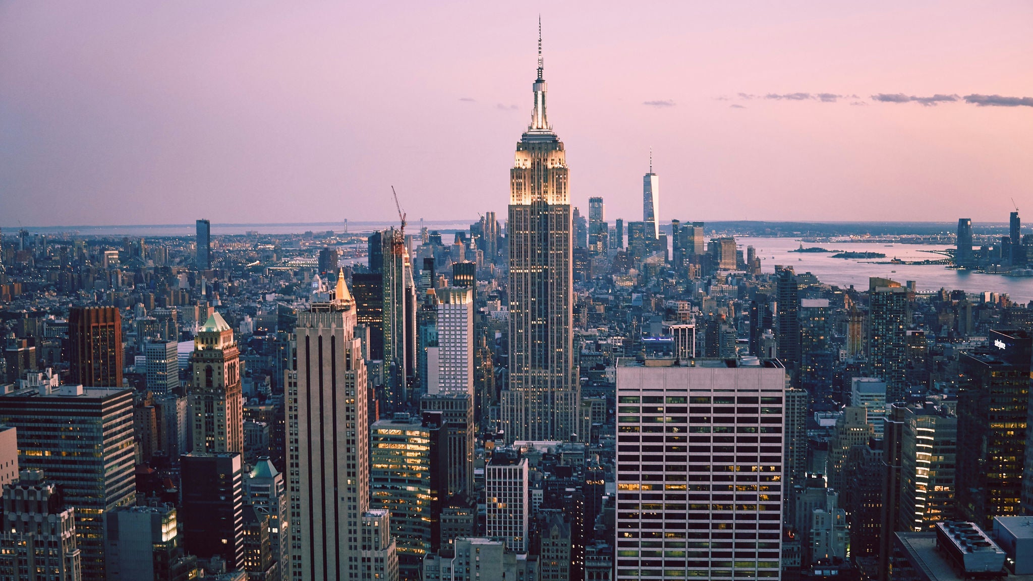 New York city skyline at sunset