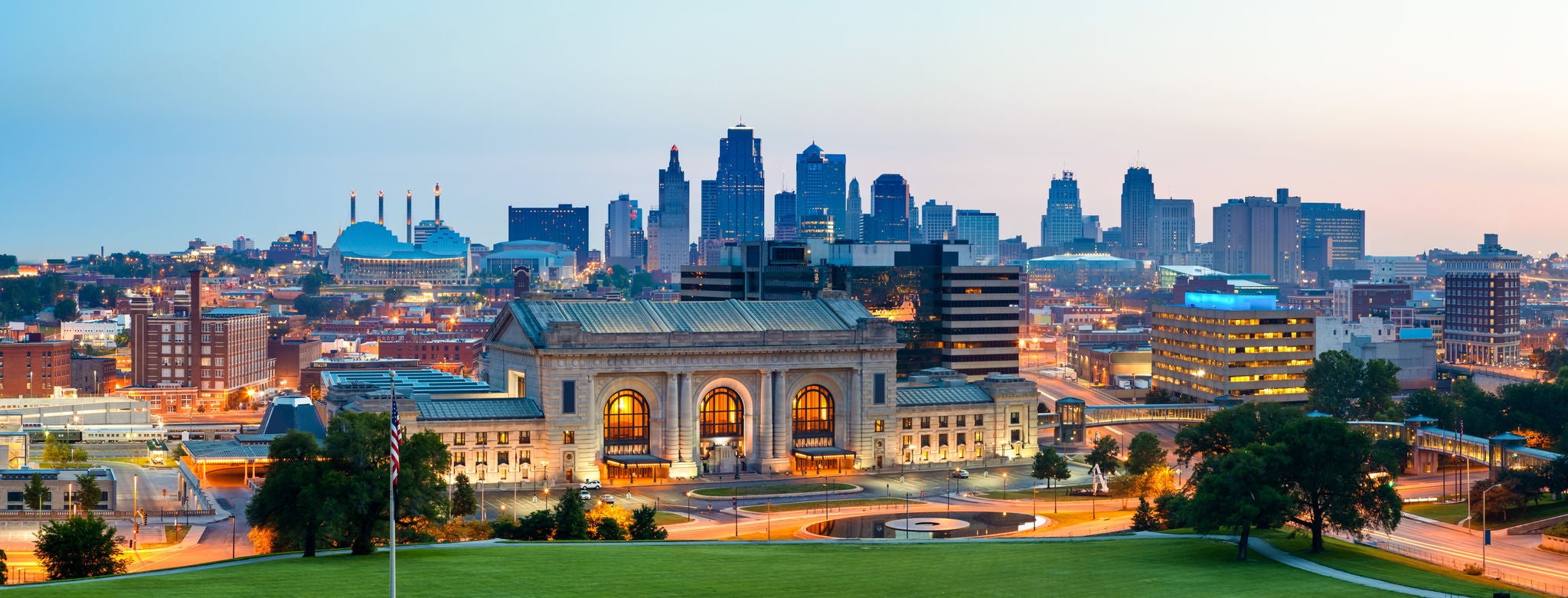 Skyline view of Kansas City as seen in a summer evening.